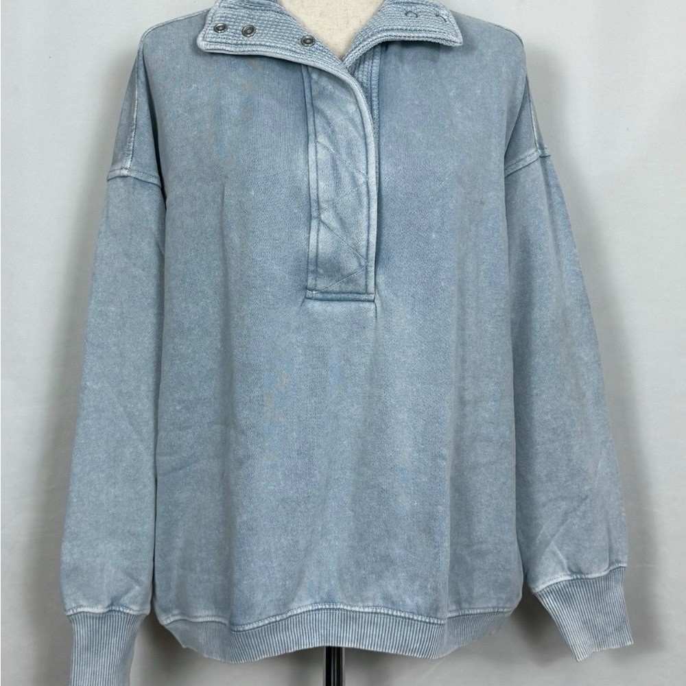AERIE Light Blue Washed Pullover Sweatshirt